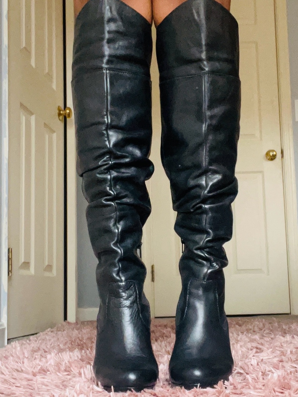 Black Over-the-Knee Slouch Leather Boots - JS